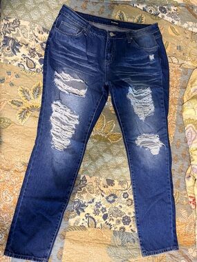 Distressed Dark Blue Women’s Jeans